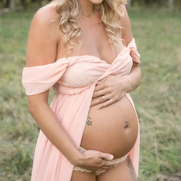 pink flowy maternity dress Glaze | PINK High-Neck Maternity Maxi Dress main image 0